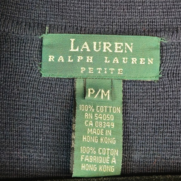 LAUREN RALPH LAUREN‎ Womens Petite Medium Blazer Cardigan Navy Gold Crest Jacket - Picture 5 of 9